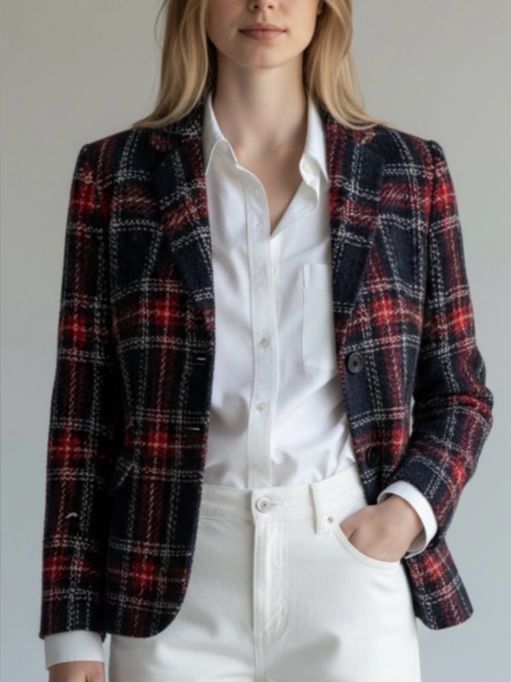 Talbots Winter Plaid Red and Black Blazer